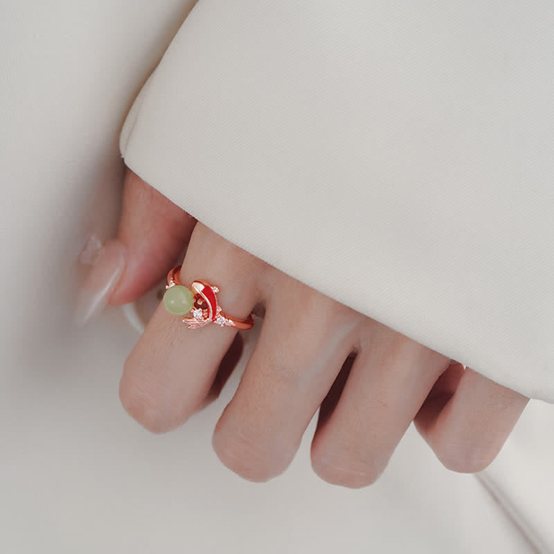 Buddha Stones Kupferner, von Koi-Fischen inspirierter, verstellbarer offener Ring mit Perlenmotiv - image 13