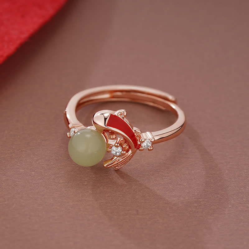 Buddha Stones Kupferner, von Koi-Fischen inspirierter, verstellbarer offener Ring mit Perlenmotiv - image 7