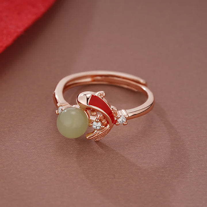 Buddha Stones Kupferner, von Koi-Fischen inspirierter, verstellbarer offener Ring mit Perlenmotiv - image 7