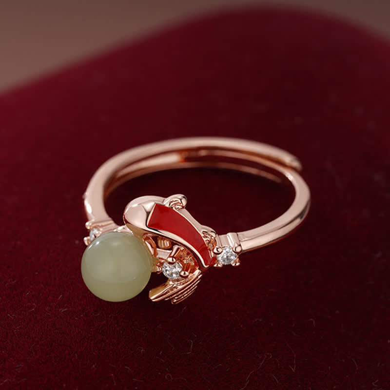 Buddha Stones Kupferner, von Koi-Fischen inspirierter, verstellbarer offener Ring mit Perlenmotiv - image 8