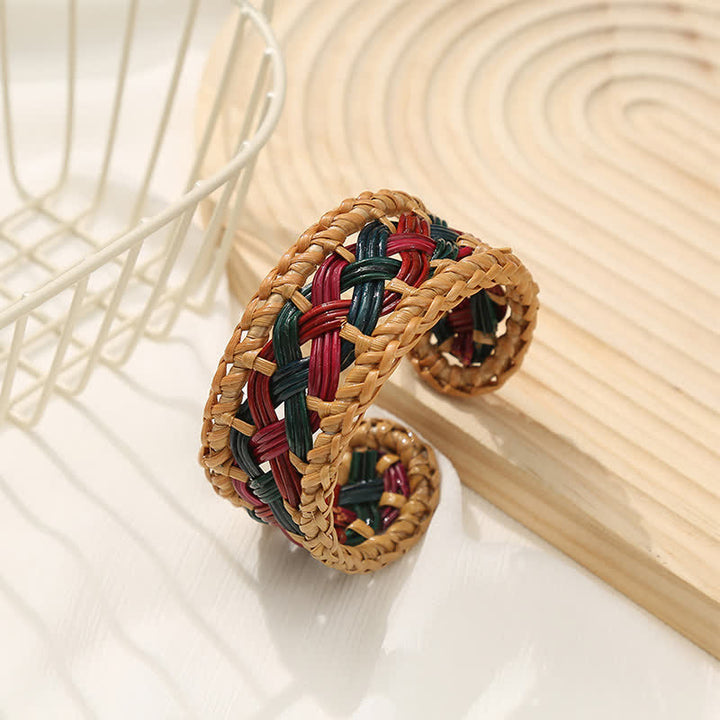Buddha Stones Natürliches, handgeflochtenes, böhmisches Armband aus Rattan, breit und rund - image 3