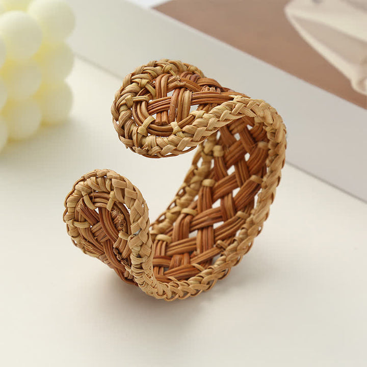 Buddha Stones Handgeflochtenes, verstellbares Armband aus natürlichem Rattan im Boho-Resort-Stil - image 3
