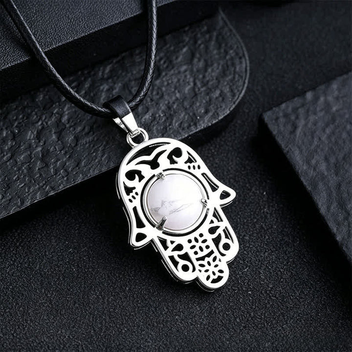 Buddha Stones Halskette aus schwarzem Obsidian mit Hamsa-Palm-Einlage und Kristallstärke - Natürlicher Türkis (Farbe kann variieren) - image 16