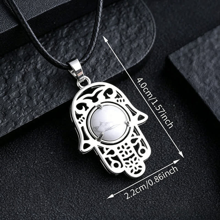 Buddha Stones Halskette aus schwarzem Obsidian mit Hamsa-Palm-Einlage und Kristallstärke - image 24