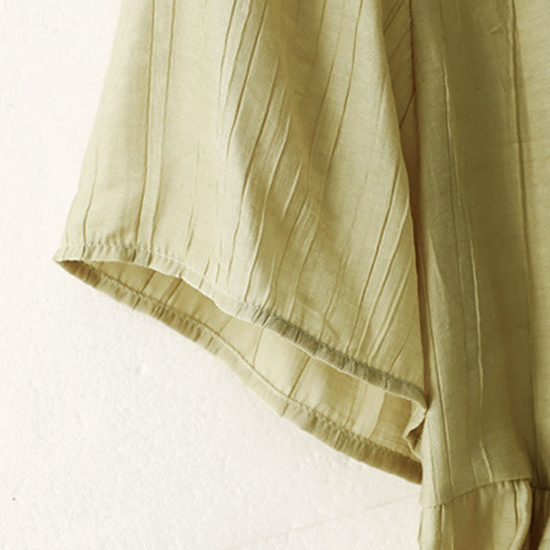 Buddha Stones Sommerliches Boho-Shirt mit Knöpfen, Rundhalsausschnitt, Kurzarm, Damen, einfarbig, Kurzarm - image 9