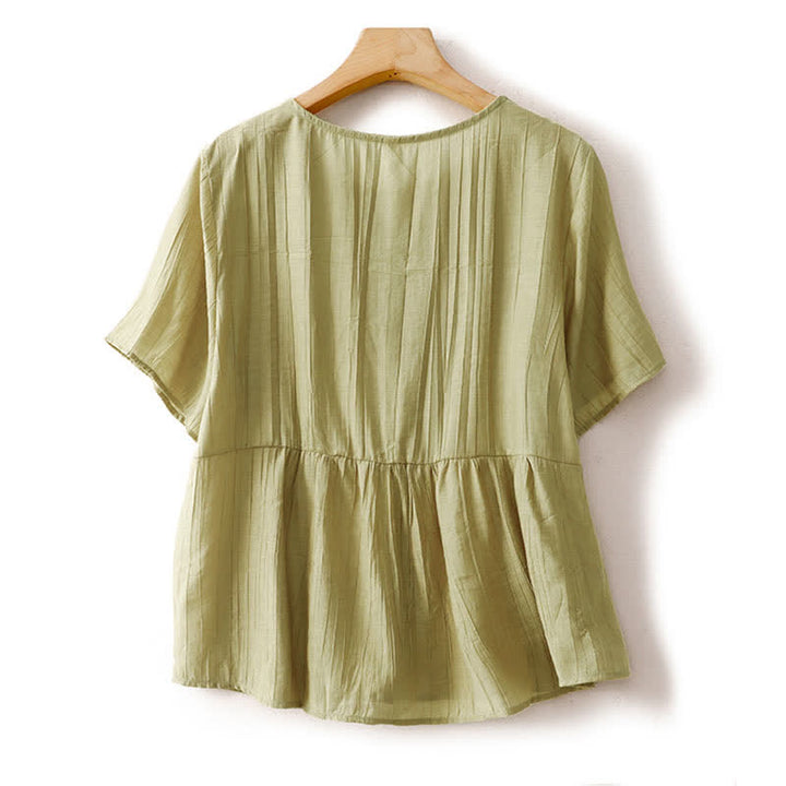 Buddha Stones Sommerliches Boho-Shirt mit Knöpfen, Rundhalsausschnitt, Kurzarm, Damen, einfarbig, Kurzarm - image 8