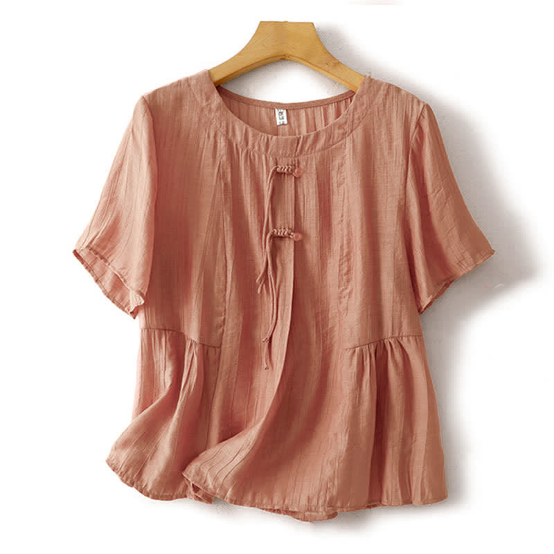 Buddha Stones Sommerliches Boho-Shirt mit Knöpfen, Rundhalsausschnitt, Kurzarm, Damen, einfarbig, Kurzarm - Helllachs - US 8-10, UK/AU 12-14, EU 40-42 (2XL) - image 15
