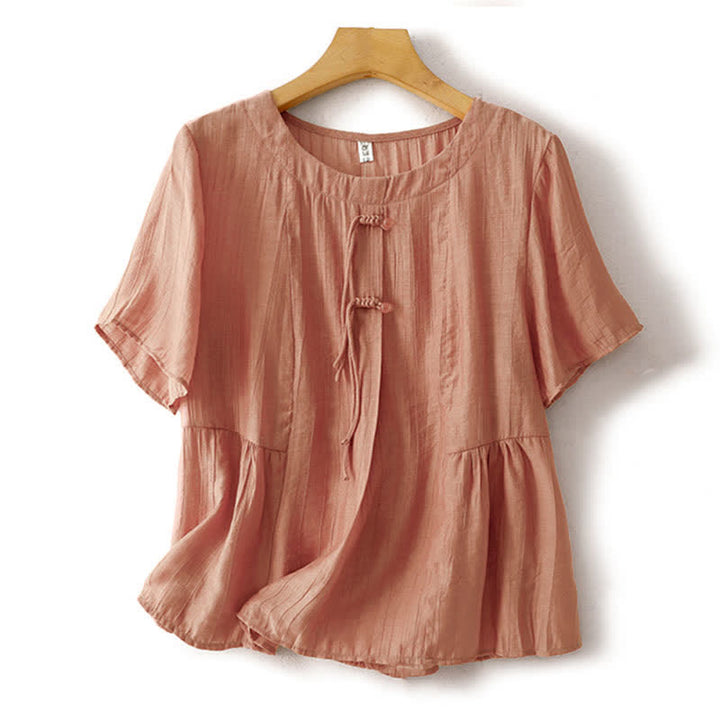 Buddha Stones Sommerliches Boho-Shirt mit Knöpfen, Rundhalsausschnitt, Kurzarm, Damen, einfarbig, Kurzarm - Helllachs - US 8-10, UK/AU 12-14, EU 40-42 (2XL) - image 15