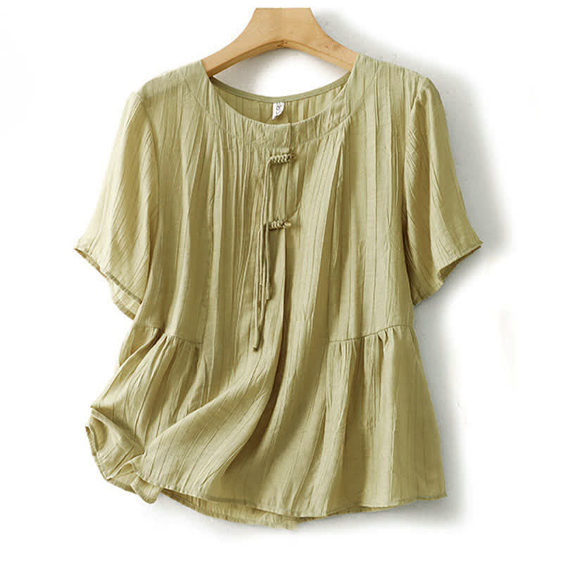 Buddha Stones Sommerliches Boho-Shirt mit Knöpfen, Rundhalsausschnitt, Kurzarm, Damen, einfarbig, Kurzarm - Dunkelseegrün - US 8-10, UK/AU 12-14, EU 40-42 (2XL) - image 7