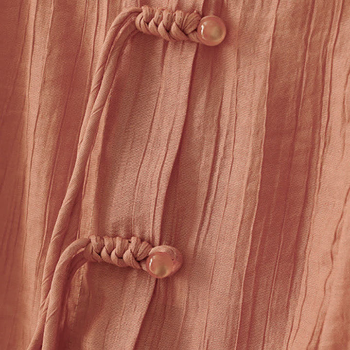 Buddha Stones Sommerliches Boho-Shirt mit Knöpfen, Rundhalsausschnitt, Kurzarm, Damen, einfarbig, Kurzarm - image 19