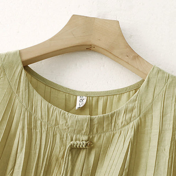 Buddha Stones Sommerliches Boho-Shirt mit Knöpfen, Rundhalsausschnitt, Kurzarm, Damen, einfarbig, Kurzarm - image 10