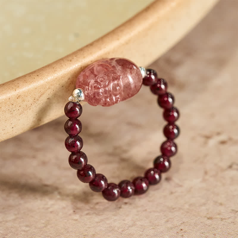 Buddha Stones 3 mm Mini-Perlen, natürlicher Mondstein, Turmalin, Granat, Perle, Erdbeerquarz, PiXiu Heilender elastischer Ring - 52–53 mm natürlicher Granat (Farbe kann variieren) - image 0