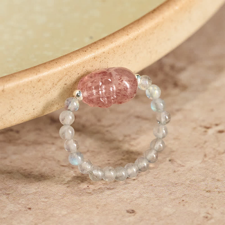 Buddha Stones 3 mm Mini-Perlen, natürlicher Mondstein, Turmalin, Granat, Perle, Erdbeerquarz, PiXiu Heilender elastischer Ring - 52–53 mm natürlicher Mondstein (Farbe kann variieren) - image 9