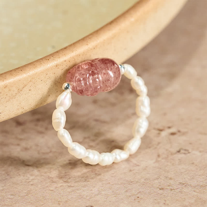 Buddha Stones 3 mm Mini-Perlen, natürlicher Mondstein, Turmalin, Granat, Perle, Erdbeerquarz, PiXiu Heilender elastischer Ring - 52–53 mm Naturperle (Farbe kann variieren) - image 21