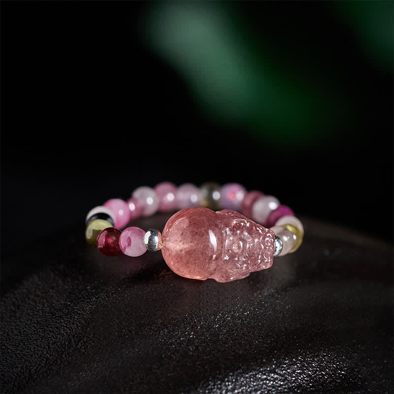 Buddha Stones 3 mm Mini-Perlen, natürlicher Mondstein, Turmalin, Granat, Perle, Erdbeerquarz, PiXiu Heilender elastischer Ring - image 16