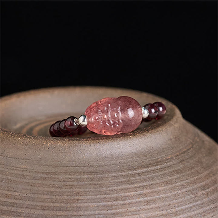 Buddha Stones 3 mm Mini-Perlen, natürlicher Mondstein, Turmalin, Granat, Perle, Erdbeerquarz, PiXiu Heilender elastischer Ring - image 2