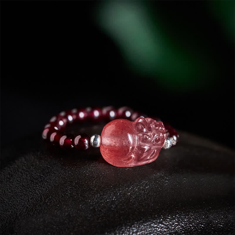 Buddha Stones 3 mm Mini-Perlen, natürlicher Mondstein, Turmalin, Granat, Perle, Erdbeerquarz, PiXiu Heilender elastischer Ring - image 1