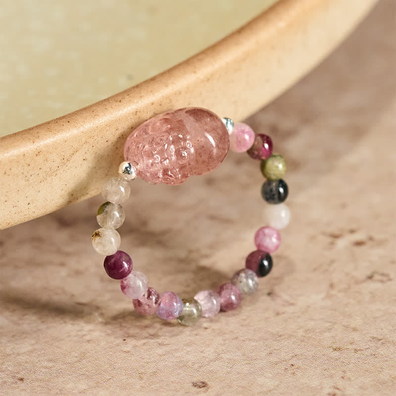 Buddha Stones 3 mm Mini-Perlen, natürlicher Mondstein, Turmalin, Granat, Perle, Erdbeerquarz, PiXiu Heilender elastischer Ring - 52–53 mm natürlicher Turmalin (Farbe kann variieren) - image 15