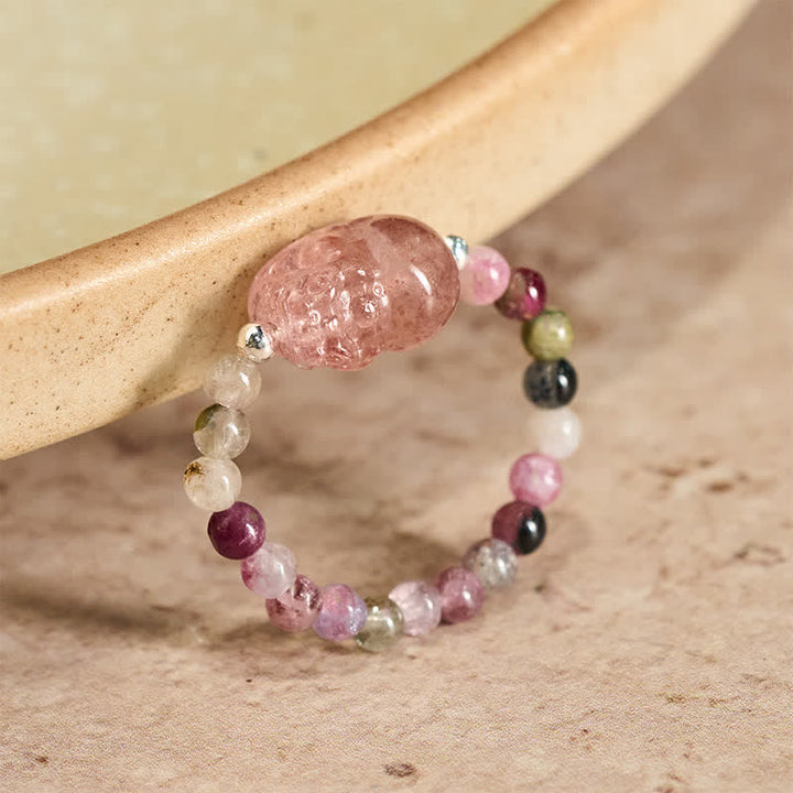 Buddha Stones 3 mm Mini-Perlen, natürlicher Mondstein, Turmalin, Granat, Perle, Erdbeerquarz, PiXiu Heilender elastischer Ring - 52–53 mm natürlicher Turmalin (Farbe kann variieren) - image 15