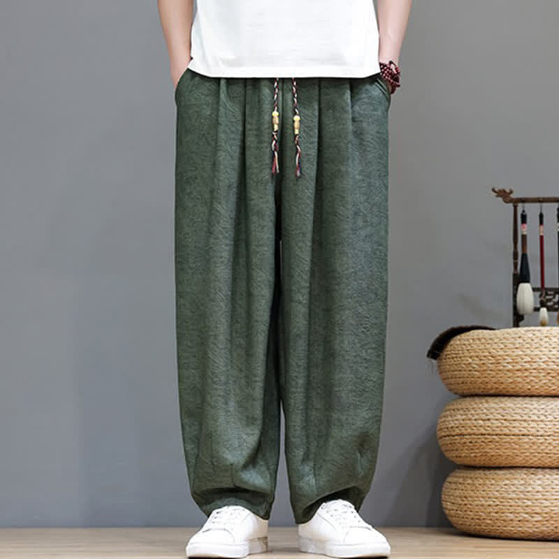 Buddha Stones Sommerliche Herren-Haremshose im Boho-Stil mit Kordelzug, einfarbigem Pflanzenmuster und Taschen - image 1