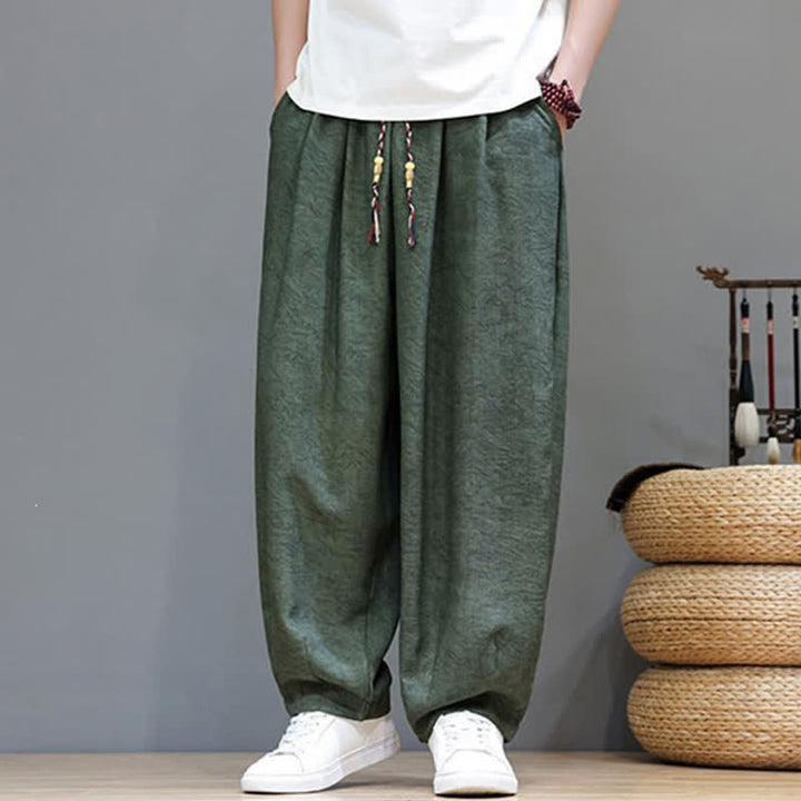 Buddha Stones Sommerliche Herren-Haremshose im Boho-Stil mit Kordelzug, einfarbigem Pflanzenmuster und Taschen - image 2