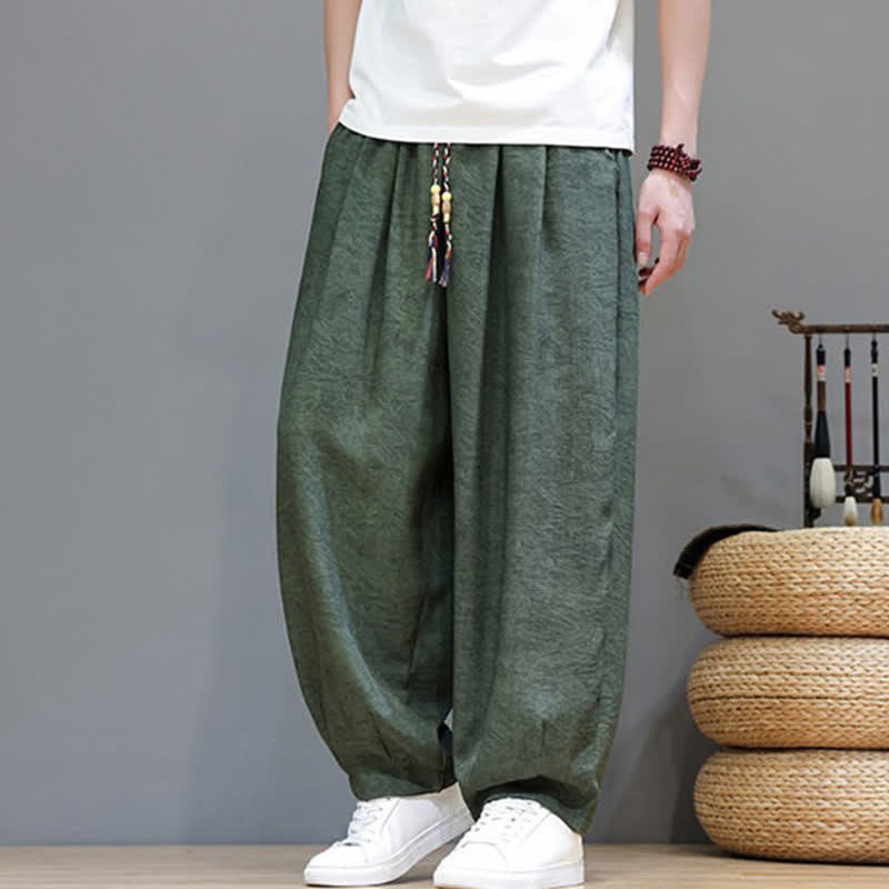 Buddha Stones Sommerliche Herren-Haremshose im Boho-Stil mit Kordelzug, einfarbigem Pflanzenmuster und Taschen - image 6