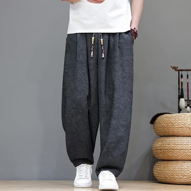Buddha Stones Sommerliche Herren-Haremshose im Boho-Stil mit Kordelzug, einfarbigem Pflanzenmuster und Taschen - image 11