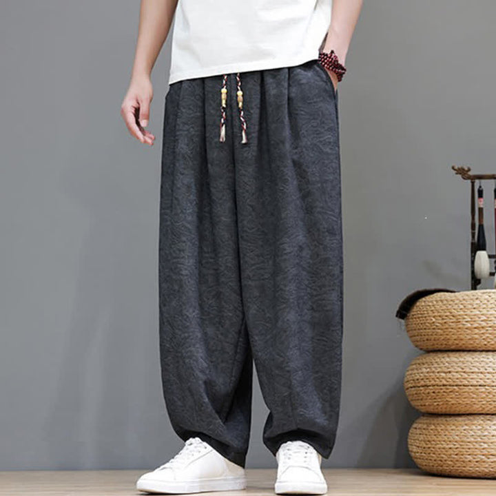 Buddha Stones Sommerliche Herren-Haremshose im Boho-Stil mit Kordelzug, einfarbigem Pflanzenmuster und Taschen - image 12