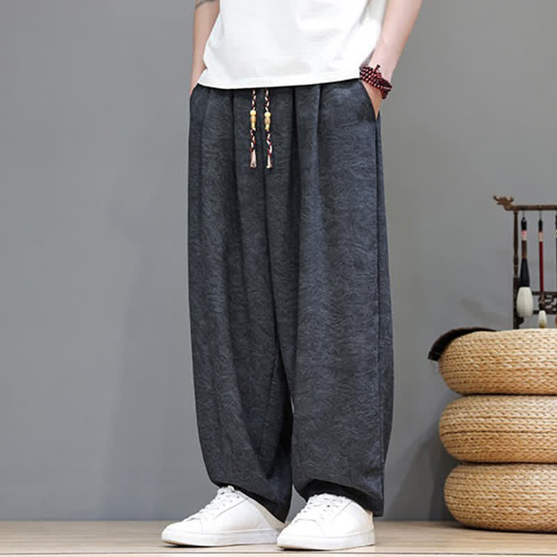 Buddha Stones Sommerliche Herren-Haremshose im Boho-Stil mit Kordelzug, einfarbigem Pflanzenmuster und Taschen - image 16
