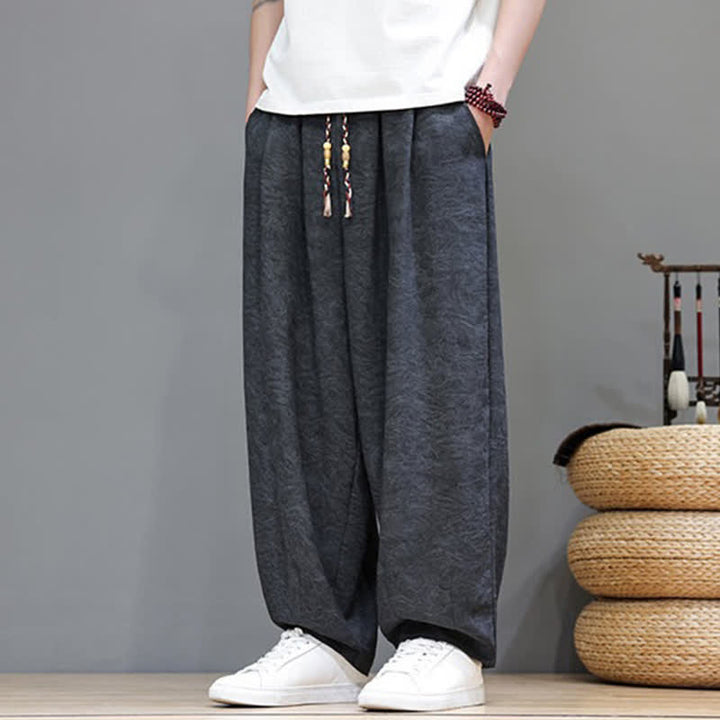 Buddha Stones Sommerliche Herren-Haremshose im Boho-Stil mit Kordelzug, einfarbigem Pflanzenmuster und Taschen - image 16