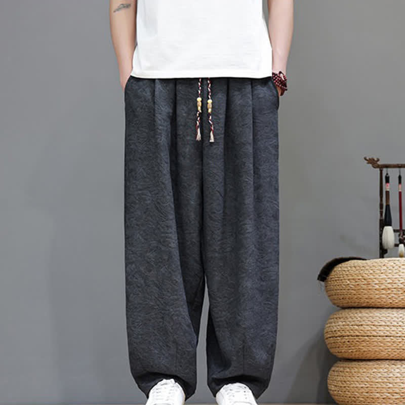 Buddha Stones Sommerliche Herren-Haremshose im Boho-Stil mit Kordelzug, einfarbigem Pflanzenmuster und Taschen - image 13