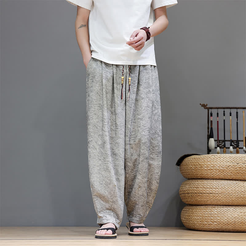 Buddha Stones Sommerliche Herren-Haremshose im Boho-Stil mit Kordelzug, einfarbigem Pflanzenmuster und Taschen - Gainsboro - US/UK/AU48, EU58 (6XL) - image 19