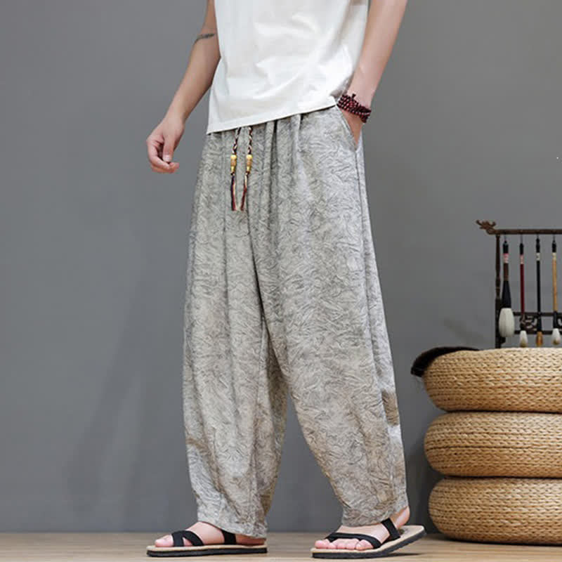 Buddha Stones Sommerliche Herren-Haremshose im Boho-Stil mit Kordelzug, einfarbigem Pflanzenmuster und Taschen - image 22