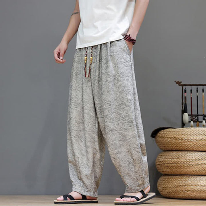 Buddha Stones Sommerliche Herren-Haremshose im Boho-Stil mit Kordelzug, einfarbigem Pflanzenmuster und Taschen - image 22