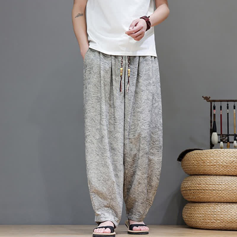 Buddha Stones Sommerliche Herren-Haremshose im Boho-Stil mit Kordelzug, einfarbigem Pflanzenmuster und Taschen - image 21
