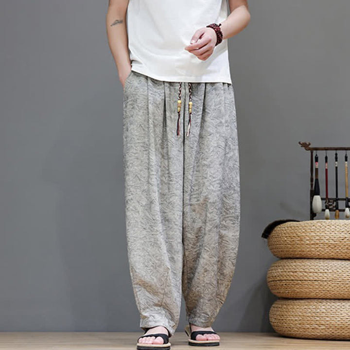 Buddha Stones Sommerliche Herren-Haremshose im Boho-Stil mit Kordelzug, einfarbigem Pflanzenmuster und Taschen - image 21