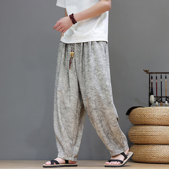 Buddha Stones Sommerliche Herren-Haremshose im Boho-Stil mit Kordelzug, einfarbigem Pflanzenmuster und Taschen - image 25