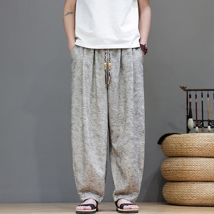 Buddha Stones Sommerliche Herren-Haremshose im Boho-Stil mit Kordelzug, einfarbigem Pflanzenmuster und Taschen - image 24