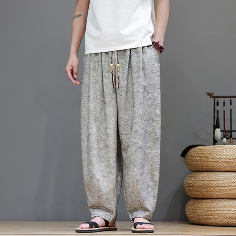 Buddha Stones Sommerliche Herren-Haremshose im Boho-Stil mit Kordelzug, einfarbigem Pflanzenmuster und Taschen - image 26