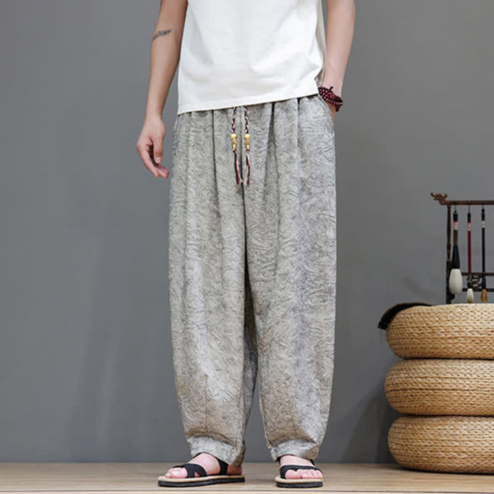 Buddha Stones Sommerliche Herren-Haremshose im Boho-Stil mit Kordelzug, einfarbigem Pflanzenmuster und Taschen - image 26
