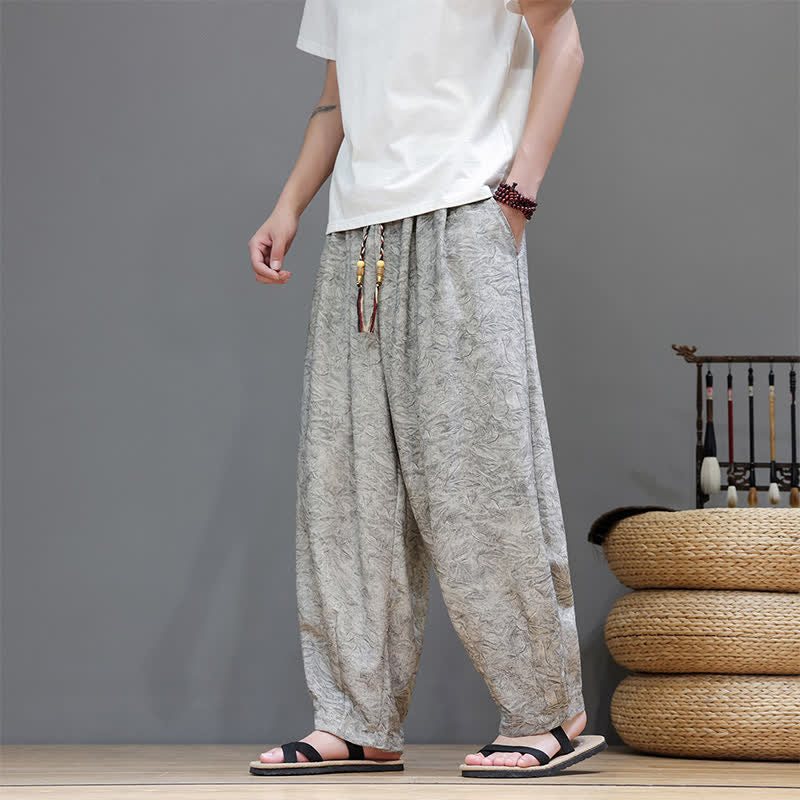 Buddha Stones Sommerliche Herren-Haremshose im Boho-Stil mit Kordelzug, einfarbigem Pflanzenmuster und Taschen - image 28