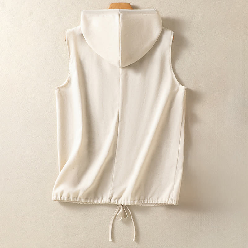 Buddha Stones Lässiges, ärmelloses Kapuzenshirt mit Kordelzug und Taschen für Damen – mit Reißverschluss und Taschen - image 1