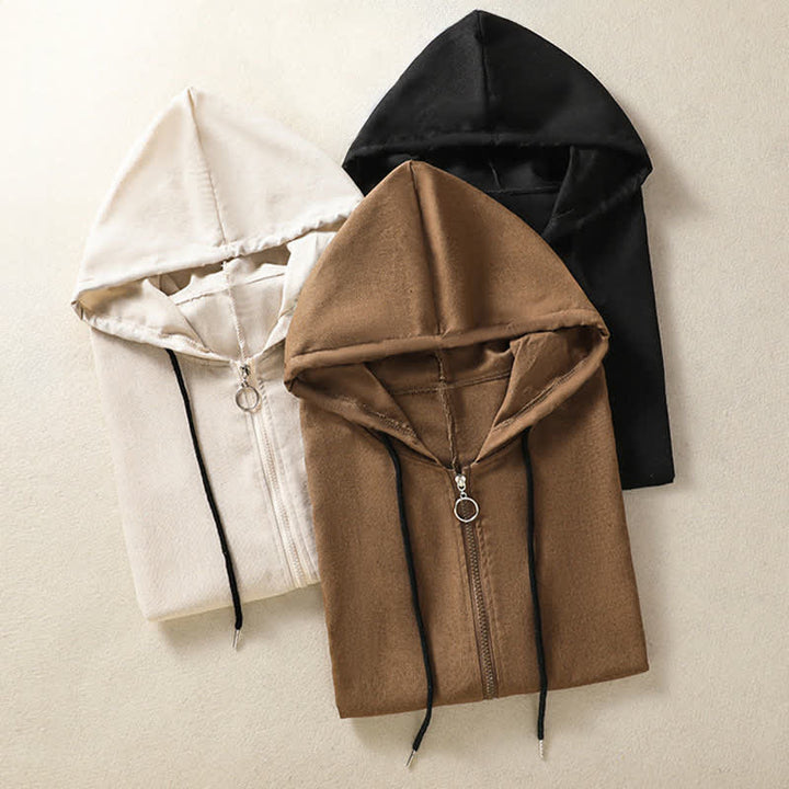 Buddha Stones Lässiges, ärmelloses Kapuzenshirt mit Kordelzug und Taschen für Damen – mit Reißverschluss und Taschen - image 28