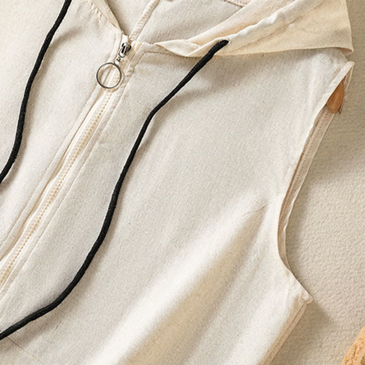 Buddha Stones Lässiges, ärmelloses Kapuzenshirt mit Kordelzug und Taschen für Damen – mit Reißverschluss und Taschen - image 8