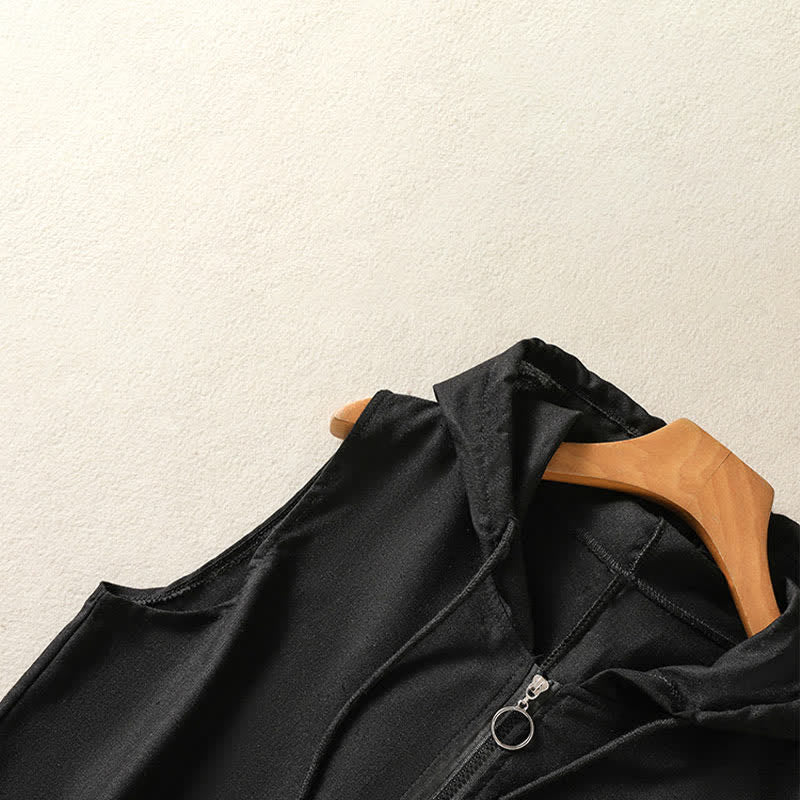 Buddha Stones Lässiges, ärmelloses Kapuzenshirt mit Kordelzug und Taschen für Damen – mit Reißverschluss und Taschen - image 15