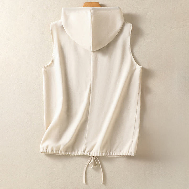 Buddha Stones Lässiges, ärmelloses Kapuzenshirt mit Kordelzug und Taschen für Damen – mit Reißverschluss und Taschen - image 1