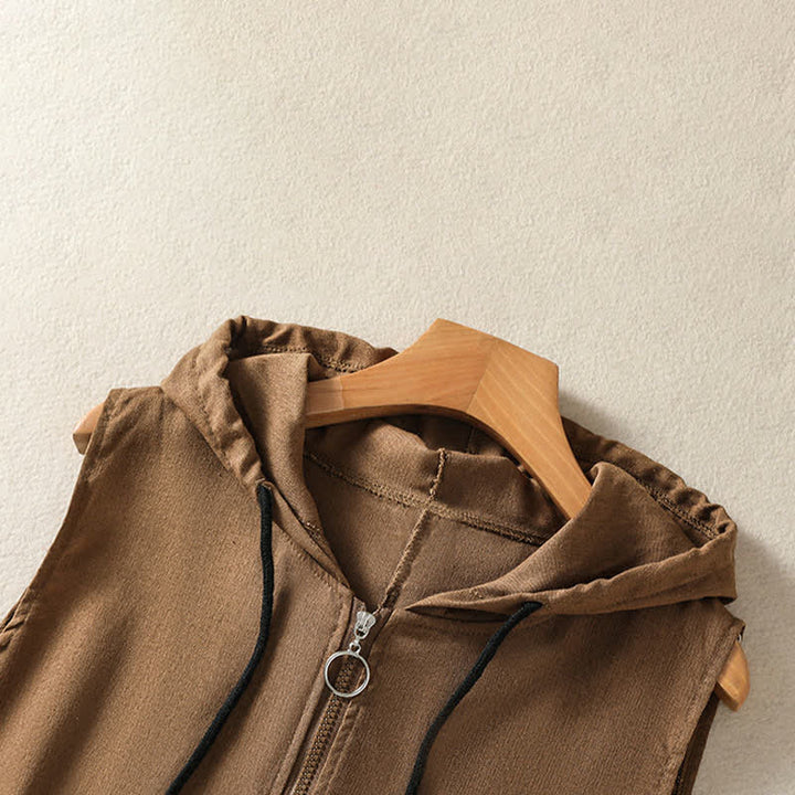 Buddha Stones Lässiges, ärmelloses Kapuzenshirt mit Kordelzug und Taschen für Damen – mit Reißverschluss und Taschen - image 21