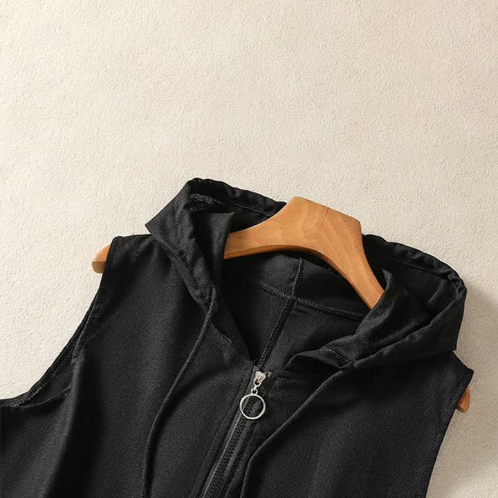 Buddha Stones Lässiges, ärmelloses Kapuzenshirt mit Kordelzug und Taschen für Damen – mit Reißverschluss und Taschen - image 13
