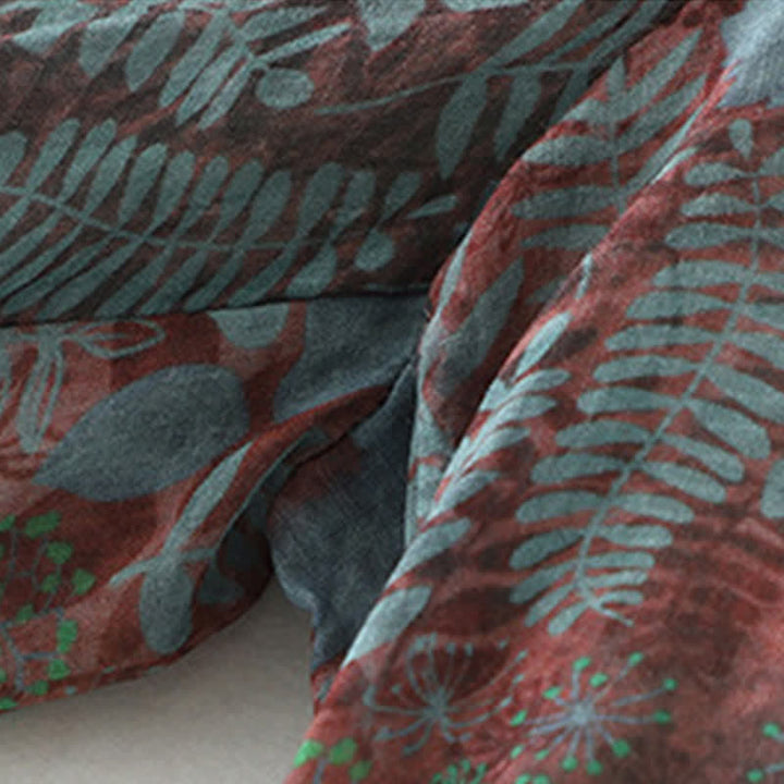 Buddha Stones Sommerliche Damenhose im Boho-Stil mit Kordelzug und Blätterprint, geradem Bein und Taschen - image 5