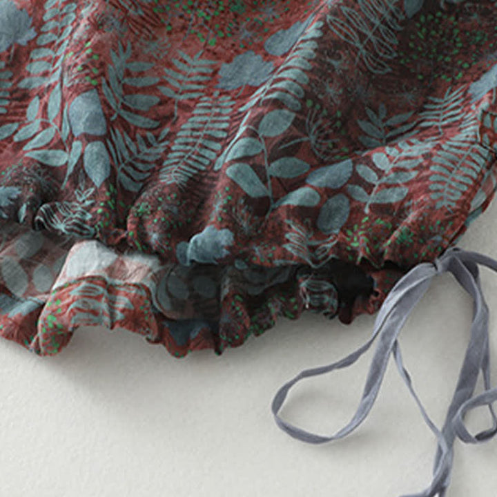 Buddha Stones Sommerliche Damenhose im Boho-Stil mit Kordelzug und Blätterprint, geradem Bein und Taschen - image 7